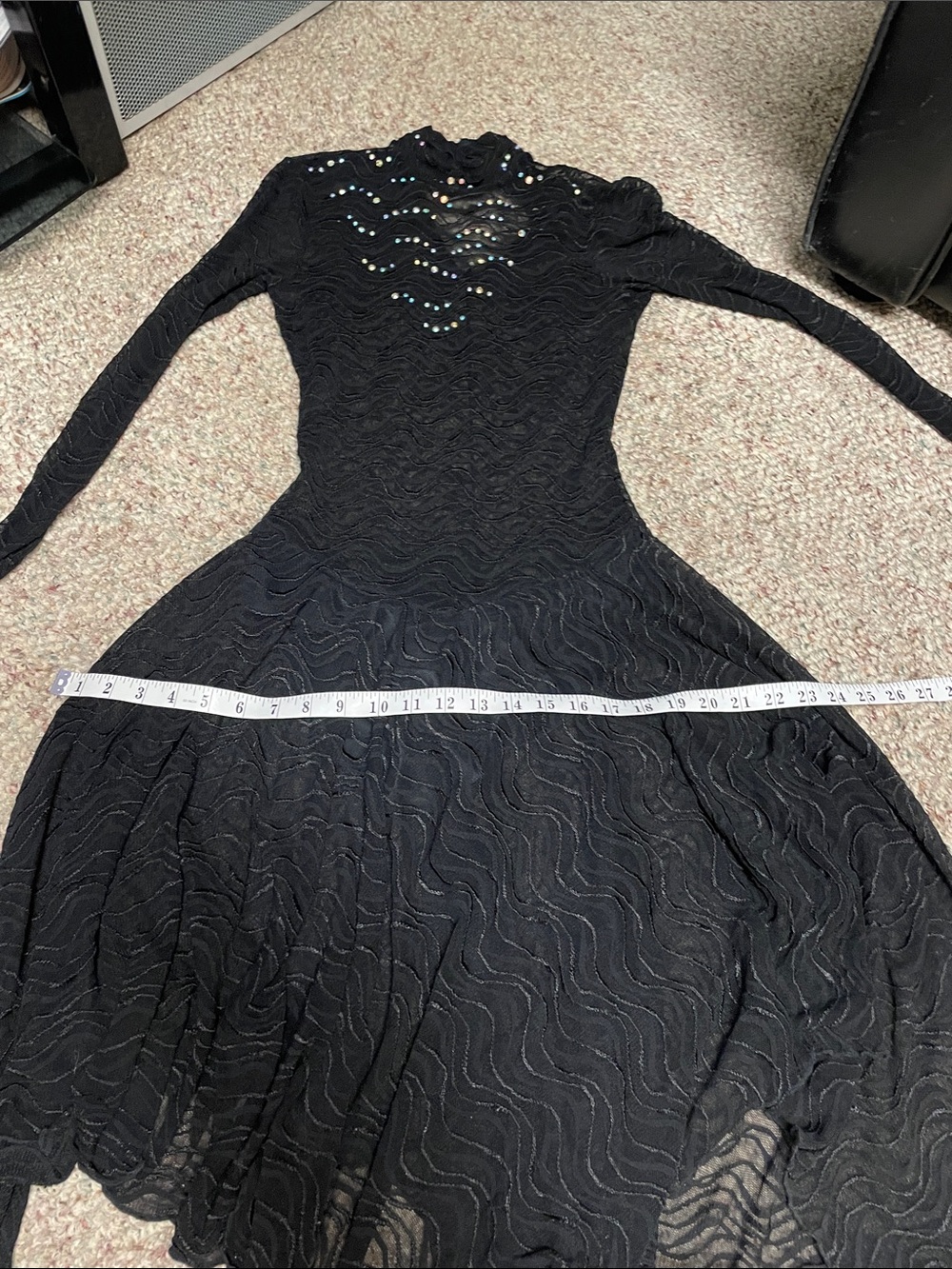 Vintage Black sheer lace long-Sleeve Austrian crystal studded leotard Dress - Picture 7 of 14
